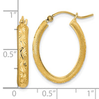 Thumbnail for 14K Polished and Satin Diamond-cut Oval Hoop Earrings