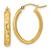 Thumbnail for 14K Polished and Satin Diamond-cut Oval Hoop Earrings