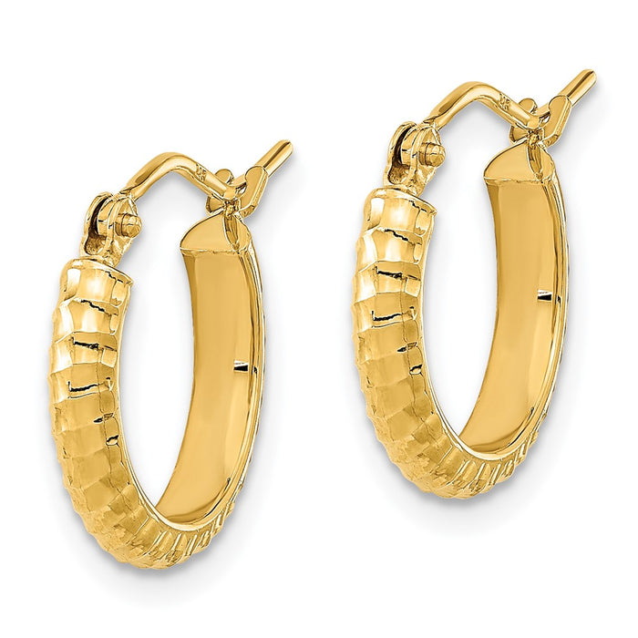 14K Polished and Textured Hoop Earrings