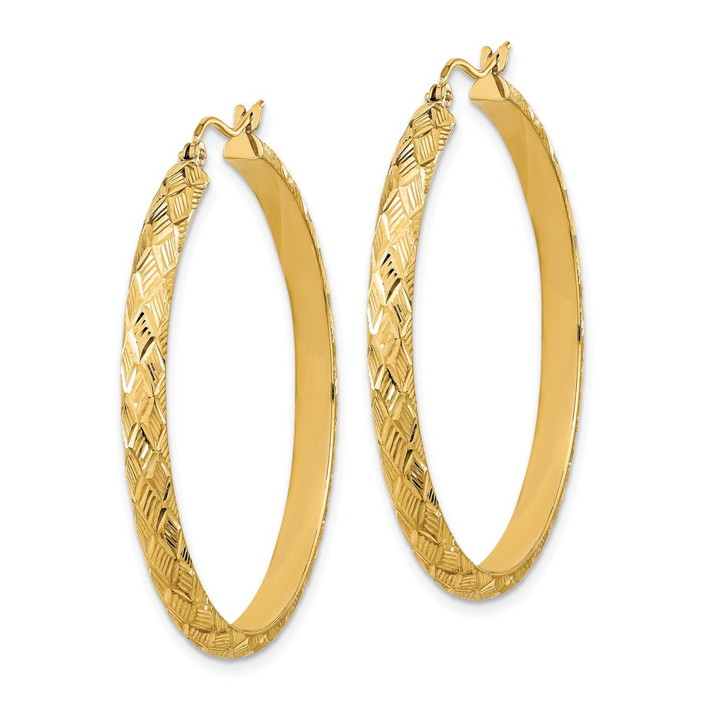14K Polished and Textured Fancy Hoop Earrings