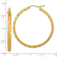 Thumbnail for 14K Polished and Satin Diamond-cut Diamond Pattern Hoop Earrings