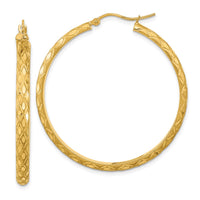 Thumbnail for 14K Polished and Satin Diamond-cut Diamond Pattern Hoop Earrings