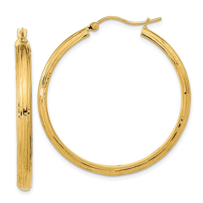 14K Polished and Textured Fancy Hoop Earrings