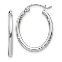 Thumbnail for 14k White Gold Polished 2mm Oval Tube Hoop Earrings