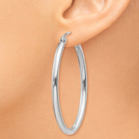 Thumbnail for 14k White Gold Polished 2mm Oval Tube Hoop Earrings