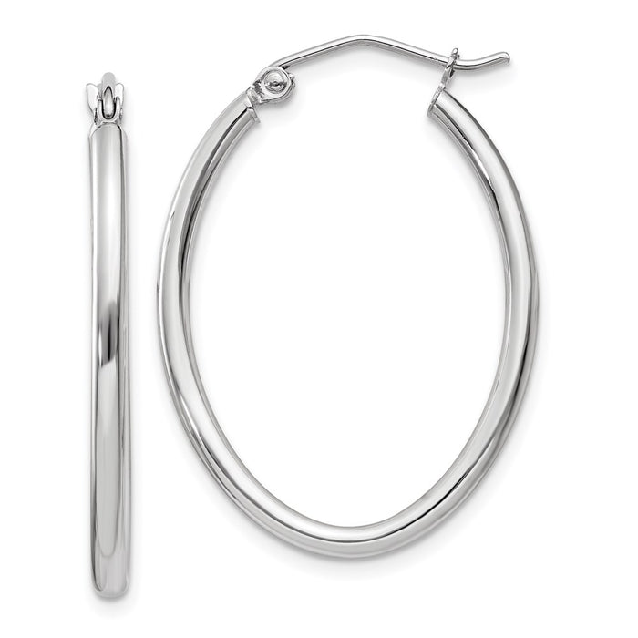 14k White Gold Polished 2mm Oval Tube Hoop Earrings