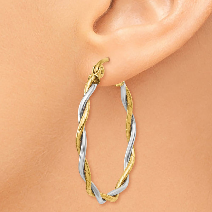 14k Two-tone Polished 1.8mm Twisted Hoop Earrings