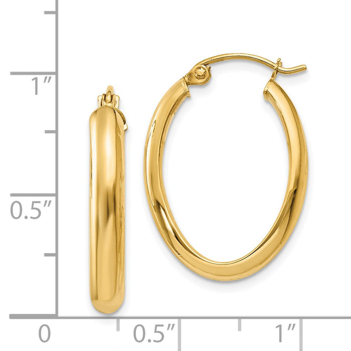 14k Polished 3.5mm Oval Hoop Earrings