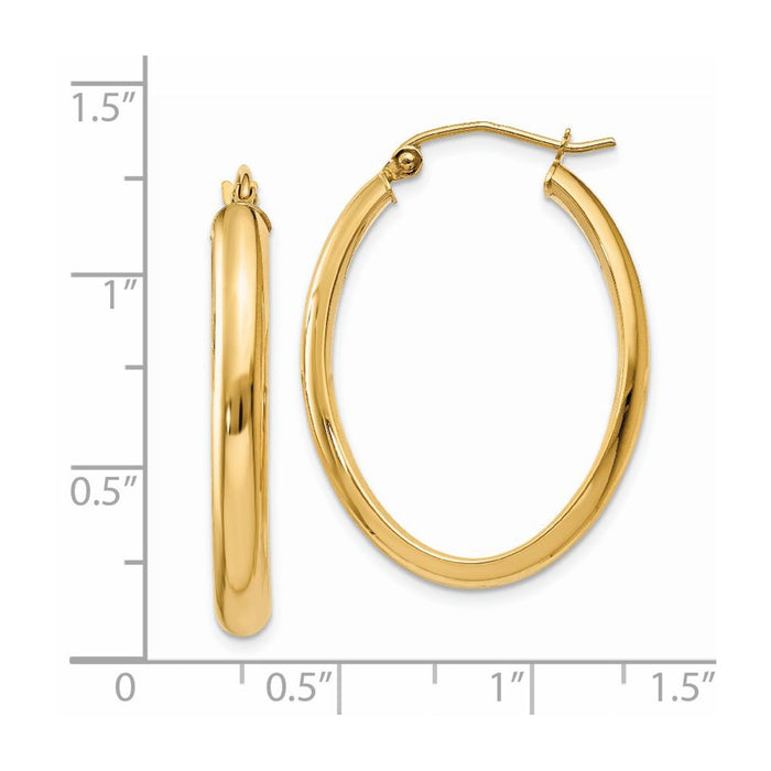 14k Polished 3.5mm Oval Hoop Earrings