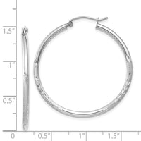 Thumbnail for 14k White Gold Satin and Diamond-cut 2mm Round Hoop Earrings