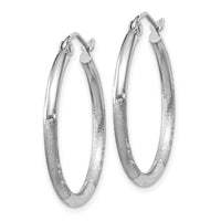 Thumbnail for 14k White Gold Satin and Diamond-cut 2mm Round Hoop Earrings
