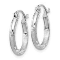 Thumbnail for 14k White Gold Satin and Diamond-cut 2mm Round Hoop Earrings