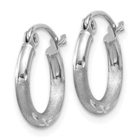 Thumbnail for 14k White Gold Satin and Diamond-cut 2mm Round Hoop Earrings