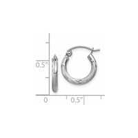 Thumbnail for 14k White Gold Satin and Diamond-cut 2mm Round Hoop Earrings
