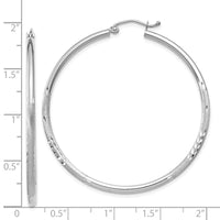 Thumbnail for 14k White Gold Satin and Diamond-cut 2mm Round Hoop Earrings