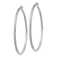 Thumbnail for 14k White Gold Satin and Diamond-cut 2mm Round Hoop Earrings