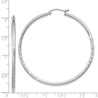 Thumbnail for 14k White Gold Satin and Diamond-cut 2mm Round Hoop Earrings