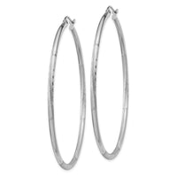 Thumbnail for 14k White Gold Satin and Diamond-cut 2mm Round Hoop Earrings