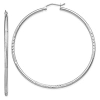 Thumbnail for 14k White Gold Satin and Diamond-cut 2mm Round Hoop Earrings