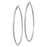 Thumbnail for 14k White Gold Satin and Diamond-cut 2mm Round Hoop Earrings