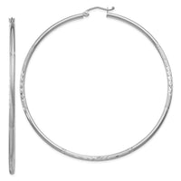 Thumbnail for 14k White Gold Satin and Diamond-cut 2mm Round Hoop Earrings