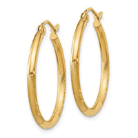 Thumbnail for 14k Satin and Diamond-cut 2mm Round Tube Hoop Earrings