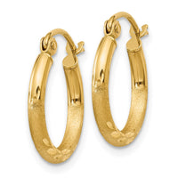 Thumbnail for 14k Satin and Diamond-cut 2mm Round Tube Hoop Earrings