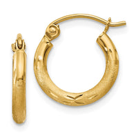 Thumbnail for 14k Satin and Diamond-cut 2mm Round Tube Hoop Earrings