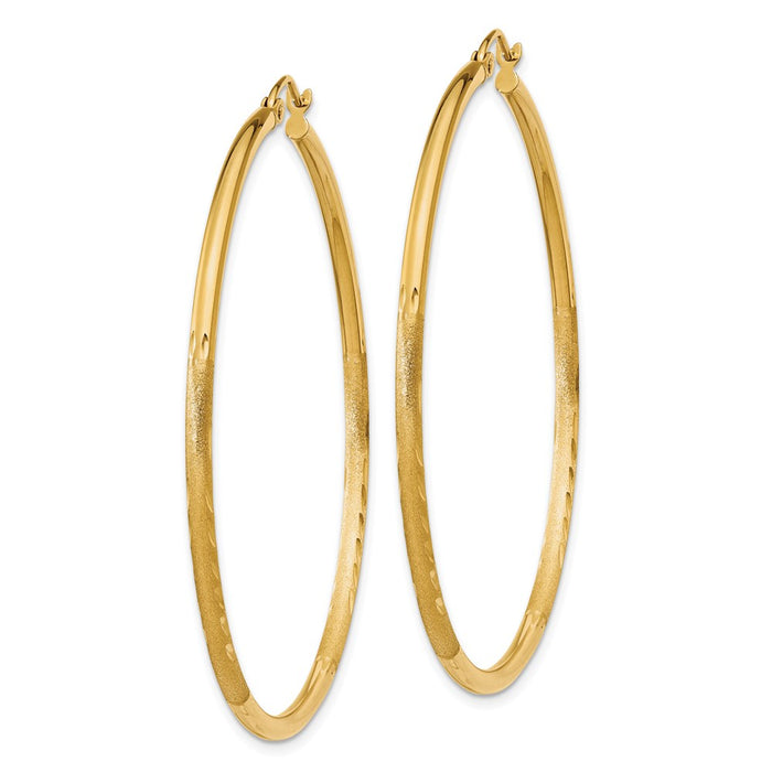 14k Satin and Diamond-cut 2mm Round Tube Hoop Earrings