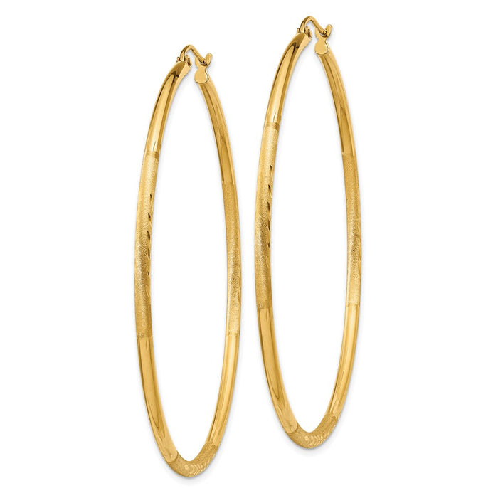 14k Satin and Diamond-cut 2mm Round Tube Hoop Earrings