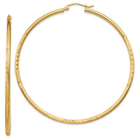 Thumbnail for 14k Satin and Diamond-cut 2mm Round Tube Hoop Earrings
