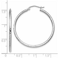 Thumbnail for 14k White Gold Diamond-cut 2mm Round Tube Hoop Earrings