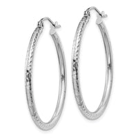 Thumbnail for 14k White Gold Diamond-cut 2mm Round Tube Hoop Earrings