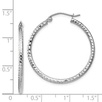 Thumbnail for 14k White Gold Diamond-cut 2mm Round Tube Hoop Earrings