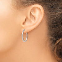 Thumbnail for 14k White Gold Diamond-cut 2mm Round Tube Hoop Earrings