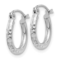 Thumbnail for 14k White Gold Diamond-cut 2mm Round Tube Hoop Earrings