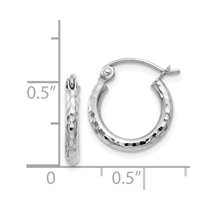 14k White Gold Diamond-cut 2mm Round Tube Hoop Earrings