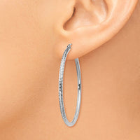 Thumbnail for 14k White Gold Diamond-cut 2mm Round Tube Hoop Earrings