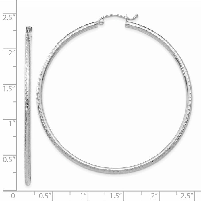 14k White Gold Diamond-cut 2mm Round Tube Hoop Earrings