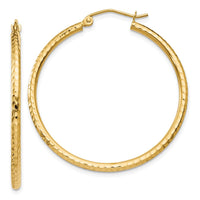 Thumbnail for 14k Diamond-cut 2mm Round Tube Hoop Earrings