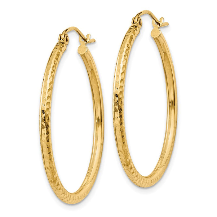 14k Diamond-cut 2mm Round Tube Hoop Earrings