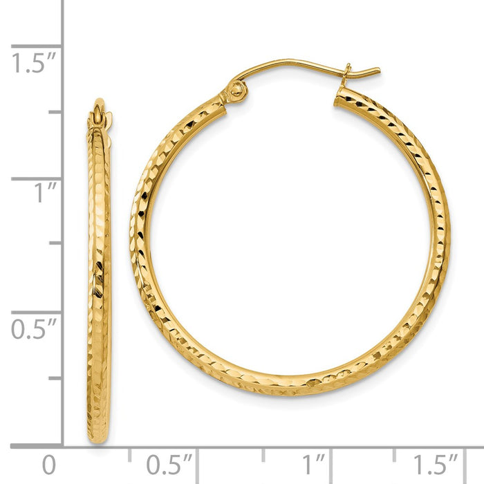 14k Diamond-cut 2mm Round Tube Hoop Earrings