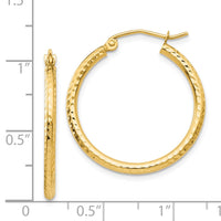 Thumbnail for 14k Diamond-cut 2mm Round Tube Hoop Earrings