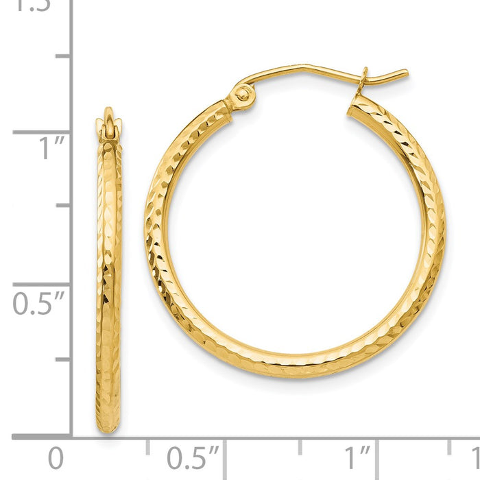 14k Diamond-cut 2mm Round Tube Hoop Earrings