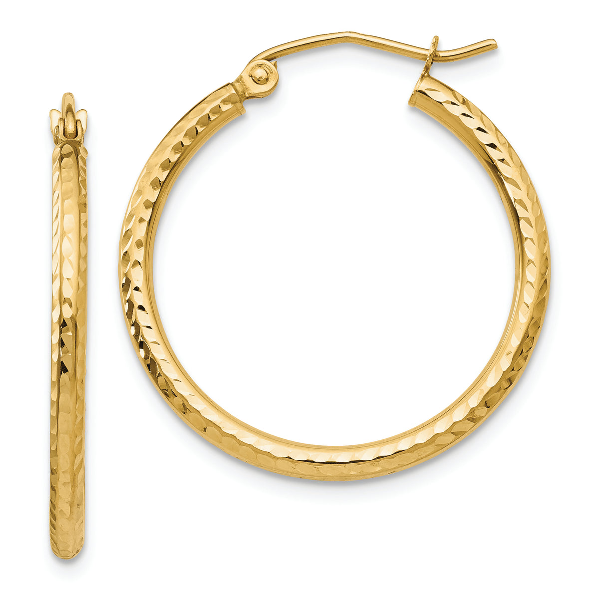 14k Diamond-cut 2mm Round Tube Hoop Earrings | Angelucci Jewelry