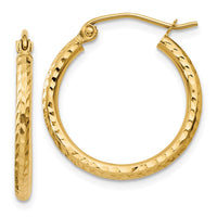 Thumbnail for 14k Diamond-cut 2mm Round Tube Hoop Earrings