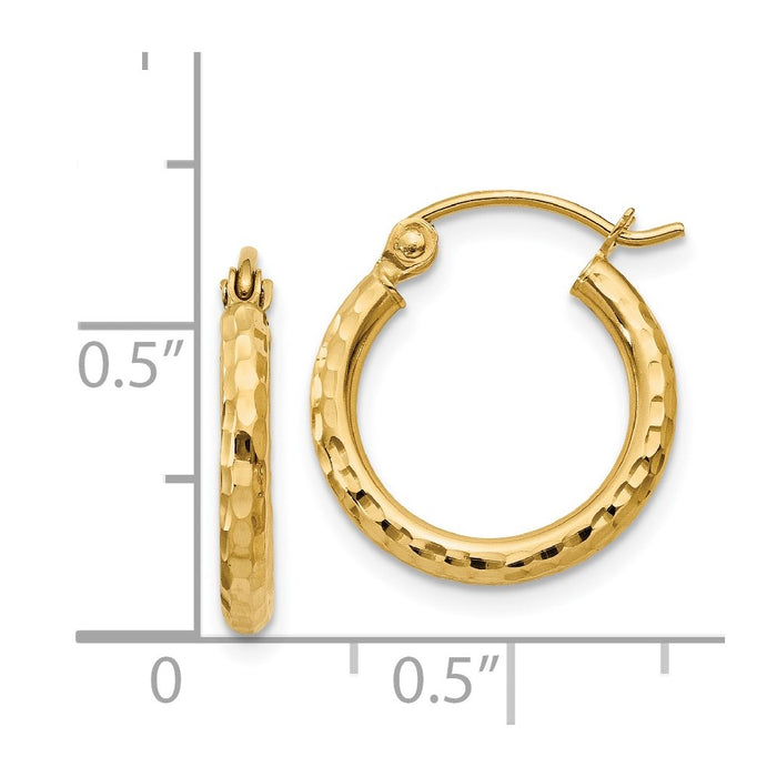 14k Diamond-cut 2mm Round Tube Hoop Earrings