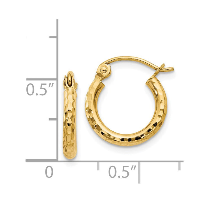 14k Diamond-cut 2mm Round Tube Hoop Earrings