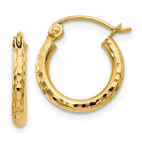 Thumbnail for 14k Diamond-cut 2mm Round Tube Hoop Earrings