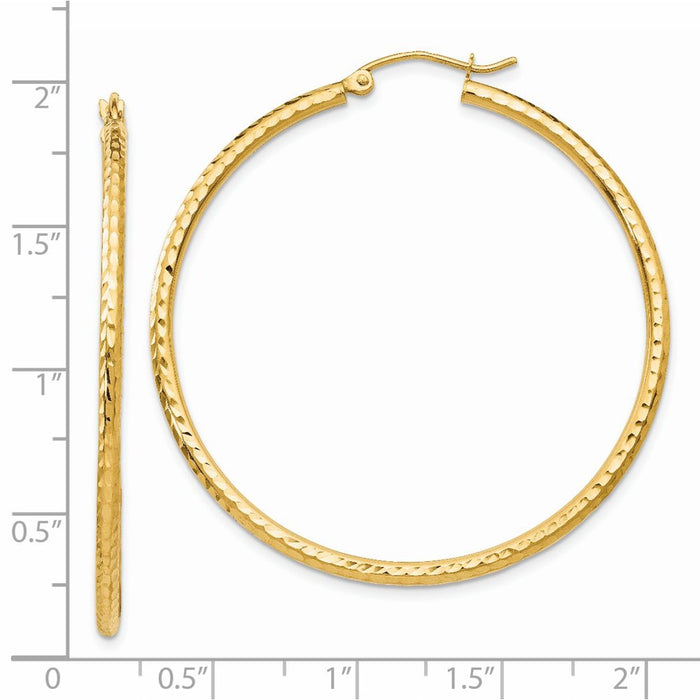 14k Diamond-cut 2mm Round Tube Hoop Earrings